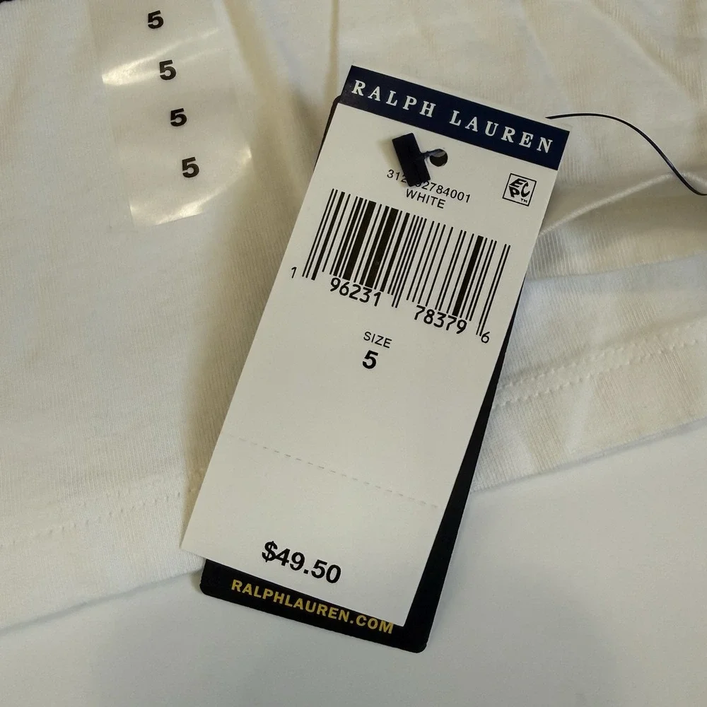 NWT Polo Ralph Lauren Polo Bear Long Sleeve Shirt Girls Size 5 White Preppy - Picture 3 of 8